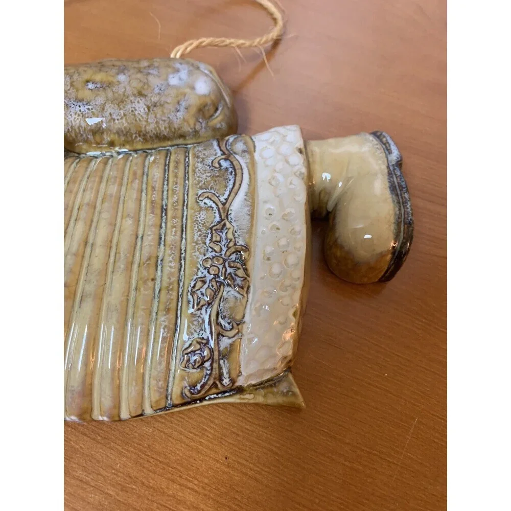 Santa Claus Ceramic Wall Hanging Tan and White W/ Twine Hanger
